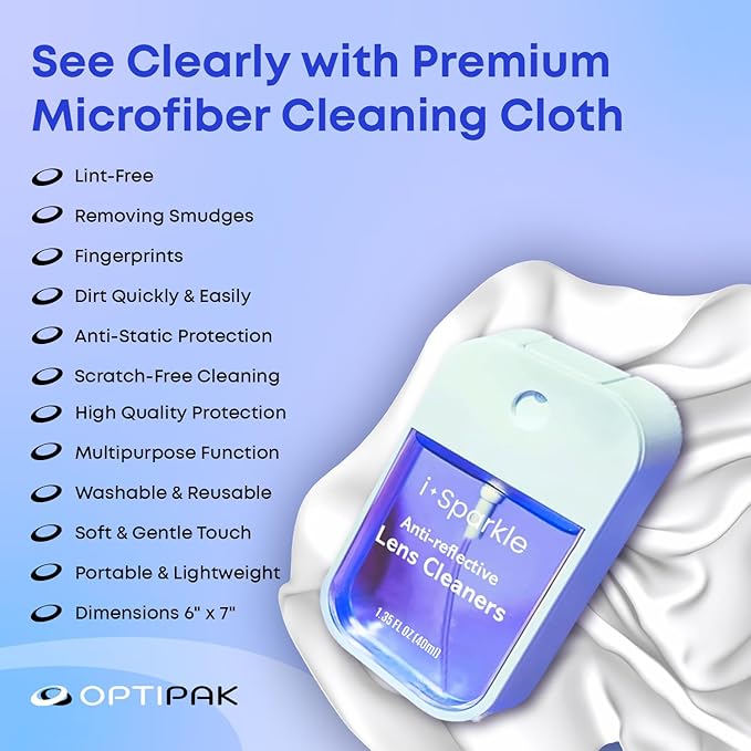 I-Sparkle Anti-Reflective Lens Cleaner Spray kit | (2x) 1.35oz Glasses Cleaner Spray + (2x) Microfiber Cloth for Eyeglasses, Sunglasses, Lenses, Screens and Camera Cleaning Kit (4 Piece Set)