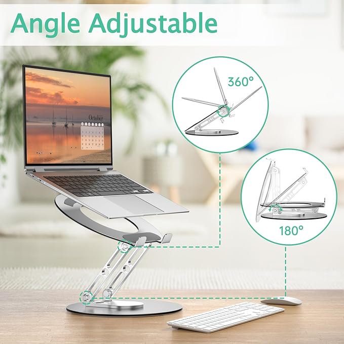Laptop Stand for Desk Adjustable Computer Stand with 360 Rotating Base Ergonomic Laptop Riser Mount for Desk Foldable Protable Computer Desk Fits with MacBook Pro Air, Round
