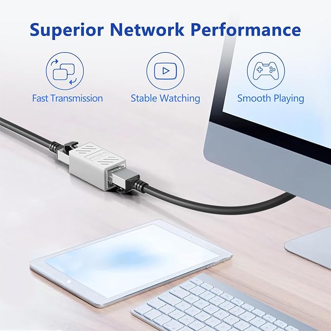 Jadaol RJ45 Coupler [UL Listed], Gold Plated Ethernet Cable Extender with PoE Support, 328ft Long Distance Extend, Female to Female Coupler for Cat8 Cat7 Cat6a Cat6 Cable (White, 1Pack)