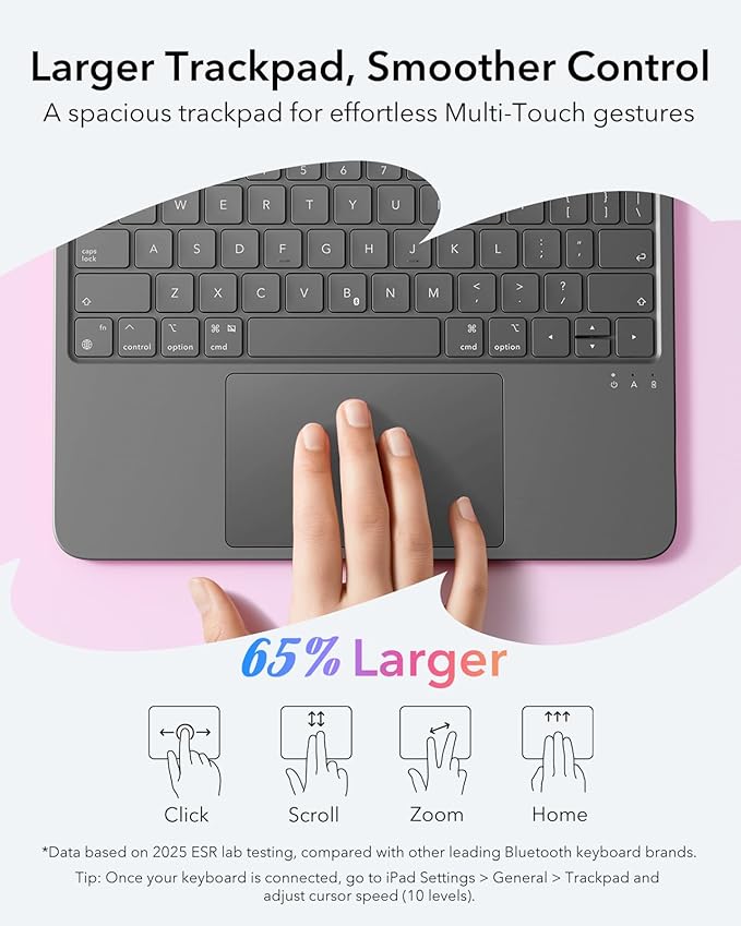 ESR for iPad Air 11 Inch Case with Keyboard M4/M3/M2 (2026/2025/2024) & Air 5th/4th Gen Flex Keyboard Case, Ultra-Light Magnetic Detachable Keyboard, Larger Precision Trackpad, Dark Gray
