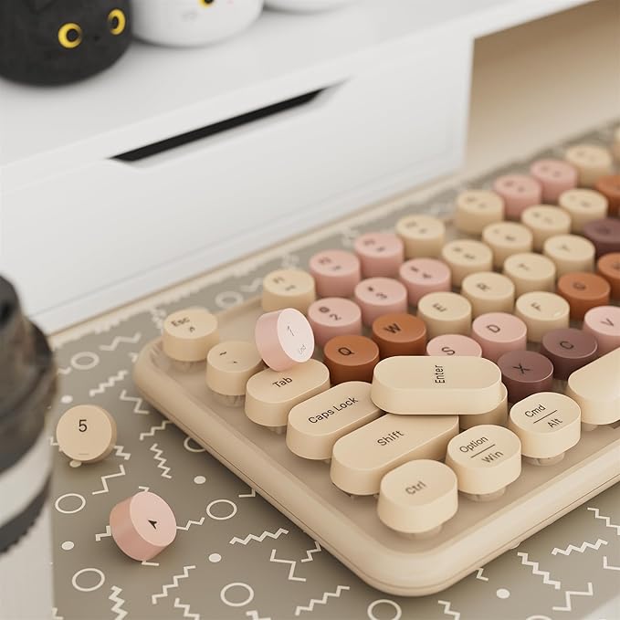 x UBOTIE Colorful Wireless Keyboard and Mouse Combo, Full-Sized Office Keyboard with Typewriter Flexible Keys, 2.4GHz Dropout-Free Connection, Optical Mouse for PC Laptop(Milk Tea Colorful)