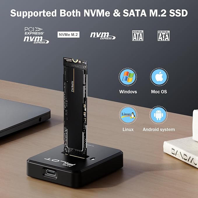 M.2 NVMe & SATA to USB C Docking Station, M.2 SSD to USB A C Reader Adapter for Both M.2 (M Key, B+M Key) NVMe and SATA NGFF SSD Dock, Size for 2280 2260 2242 2230 22110 Enclosure - Plastic