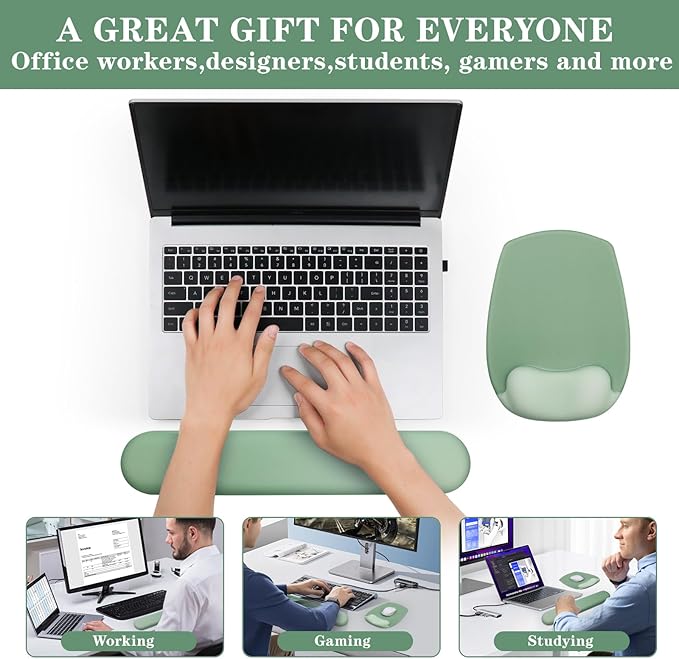 Wrist Rest for Keyboard and Mouse, Ergonomic Gel Computer Keyboard Wrist Rest with Memory Foam, Keyboard Wrist Support Pad for Long Hours of Work, Gaming, Studying-Relieve Wrist Pain (GD-Green)