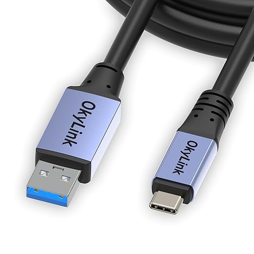 OkyLink USB 3.0/3.2 Gen1 A to C Cable 10ft/3M, High-Speed 5Gbps Data Transfer, 60W Fast Charging, USB Type A to USB Type C, Black Cable, for PC, Laptops, Phones, Portable Hard Drive, Hubs