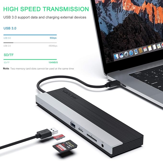 WAVLINK 12-in-1 USB C Docking Station, Triple Display Type C Hub Multiport Adapter with HDMI, DisplayPort, VGA, Ethernet, USB-C 100W PD3.0 Charging, USB3.0, USB2.0, SD/TF Card Reader, Audio