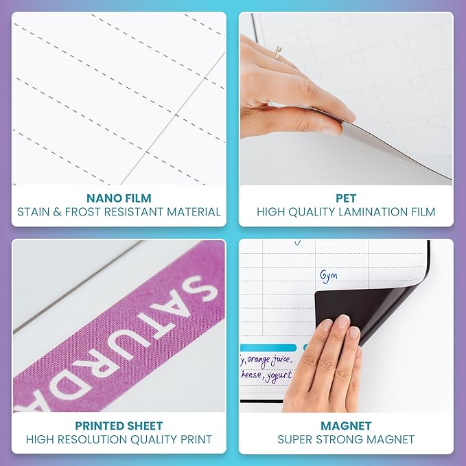 Dry Erase Weekly Extra Thick Magnetic Calendar for Refrigerator: 17x13 Two Week Planner and 6x9 White Board, 4 Fine Tip Markers and Eraser. Stain Resistant. Shipped Flat. (Weekly Planner)