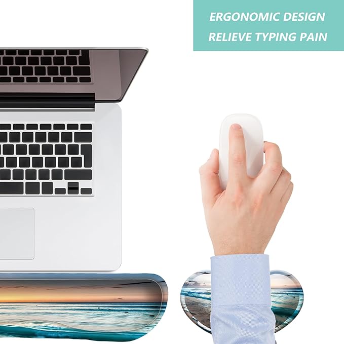 Keyboard Wrist Rest Mouse Wrist Support Set, Memory Foam Wrist Rest Pad for Computer Laptop Keyboard Mouse, Ergonomic Wrist Cushion Support for Typing Pain Relief, Gaming Home Office, Beach
