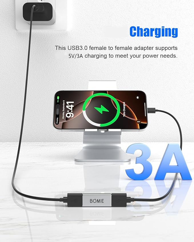 USB Female to Female Adapter 2 Pack,USB3.0 Type A Female to Female Extension Adapter Connector,5Gbps Data Transfer and Charging for Connecting Extension Two USB-A Male Ends Cable Aluminum Shell Silver