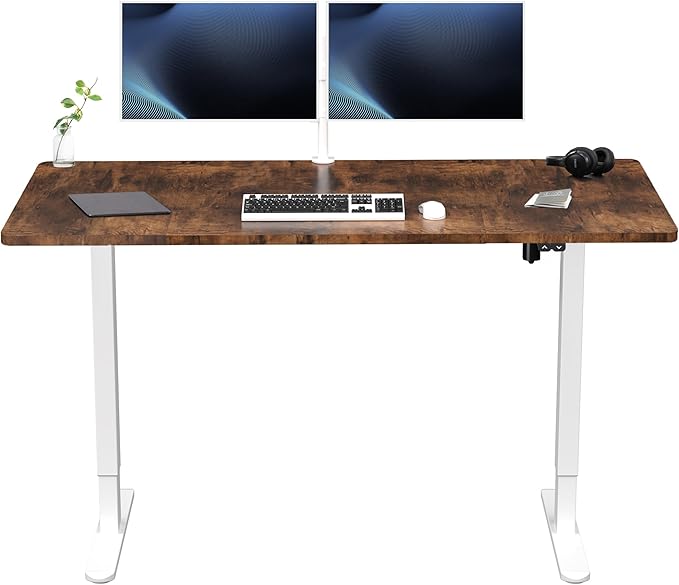 VIVO Electric 60 x 30 inch Stand Up Desk, Height Adjustable, Rustic Vintage Brown Top White Frame, Home and Office Furniture Sets, DESK-KIT-0W6N