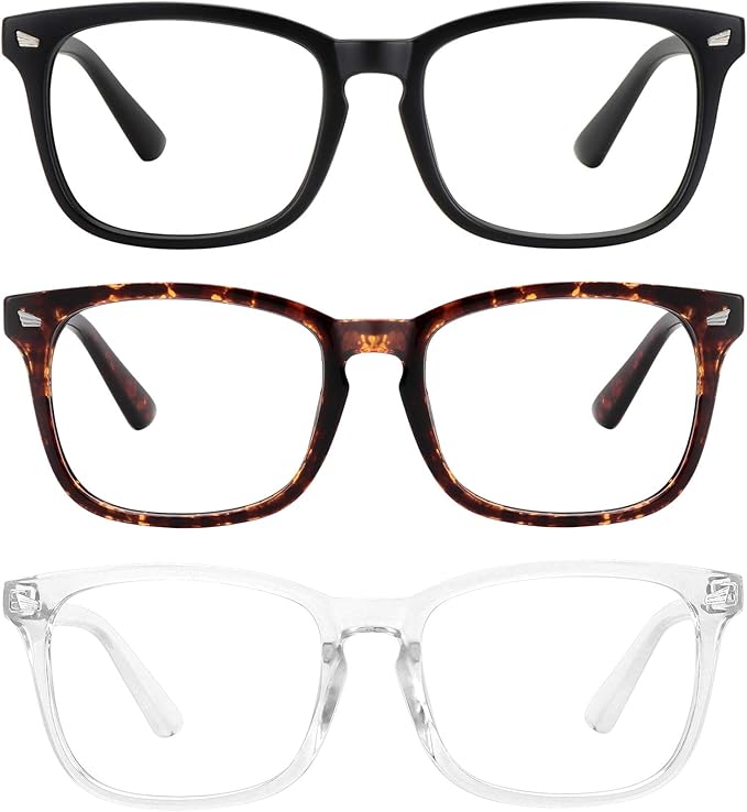 MEETSUN Blue Light Blocking Glasses, Anti Eye Strain Headache (Sleep Better), Computer Glasses UV400 Transparent Lens (Black + Tortoise + Clear)