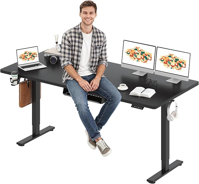 SANODESK Electric Standing Desk 79 x 32 Inches, Height Adjustable Sit Stand with Large Splice Board Desktop for Home Office, Computer Workstations，Memory Ergonomic Computer Desk, Black Frame/Black Top