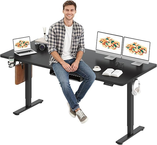 SANODESK Electric Standing Desk 79 x 32 Inches, Height Adjustable Sit Stand with Large Splice Board Desktop for Home Office, Computer Workstations，Memory Ergonomic Computer Desk, Black Frame/Black Top