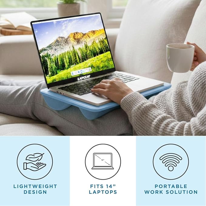 LAPGEAR Compact Lap Desk – Fits Up to 14″ Laptops – Sky Blue – Style No. 43103