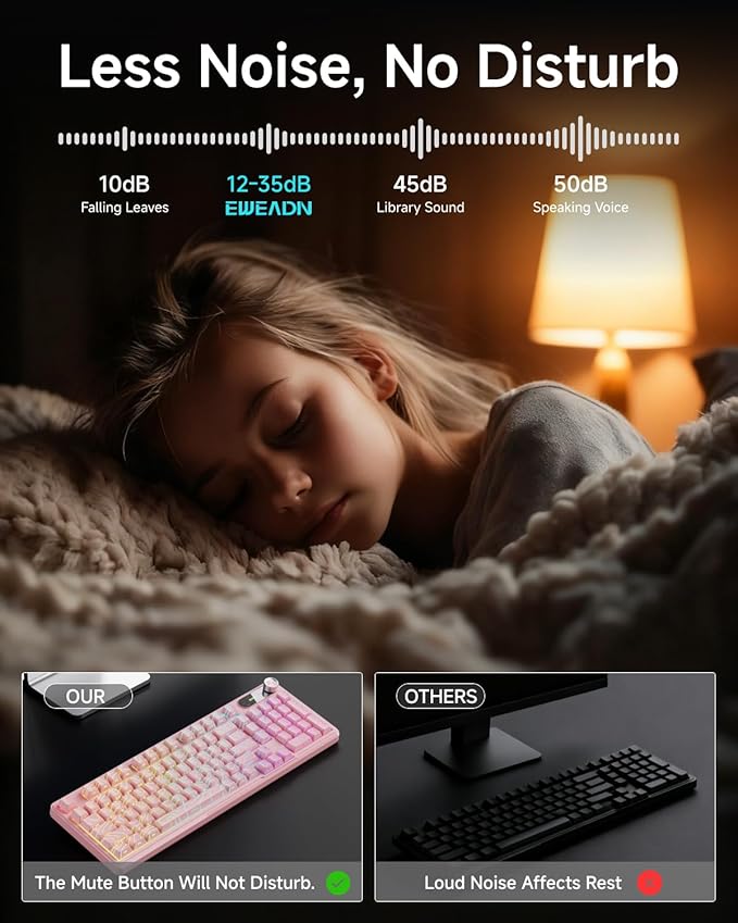 V102 Wired Keyboard, 98 Keys Creamy Gaming Keyboard with Number Pad, Display Screen & Media Knob RGB Silent Wired Cute Computer Keyboard for Laptop PC Gamer - Light Pink