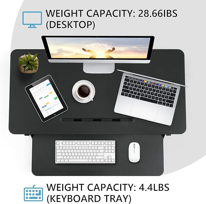 Standing Up Desk Converter 32" Height Adjustable Sit Stand Desk with Removable Keyboard Tray, Large Desk Riser Ergonomic Gas Spring Dual Monitor Workstation for Home Office