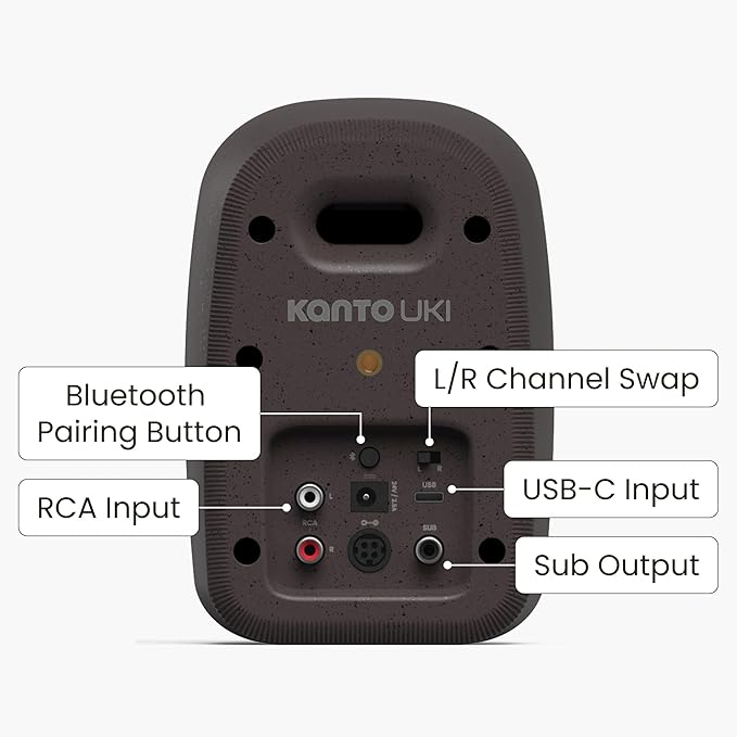 Kanto UKI 100 W Active Desktop Computer Speakers with Bluetooth and USB-C | Intelligent Sub Integration | Headphone Out | Pair | Pumice