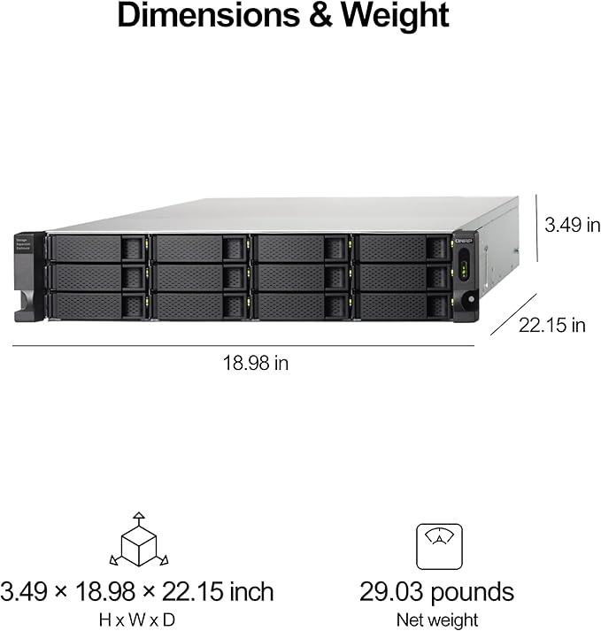 QNAP TL-R1200C-RP 12 Bay Rackmount JBOD Storage Enclosure with USB 3.2 Gen 2 Type-C Connectivity, Redundant PSU