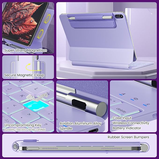 for iPad 11th(A16, 2025)/10th Generation Case with Keyboard, Magic Keyboard 2022, Springy Backlit Keys, Stain-Resistant Surface, Multi-Touch Trackpad,Purple