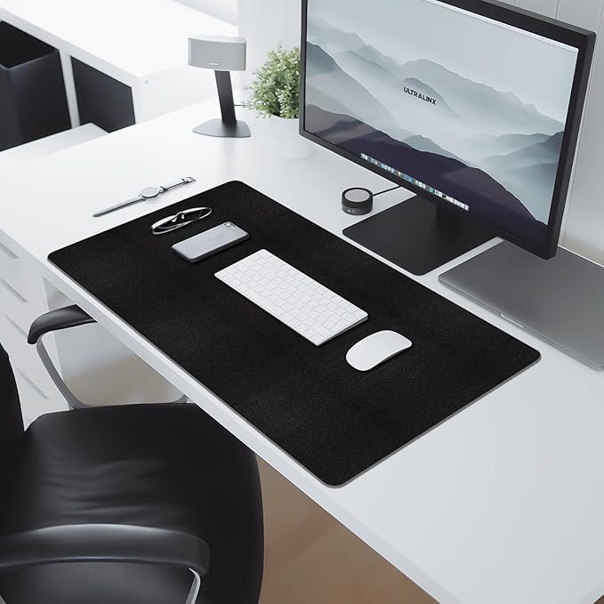 Leather Desk Pad Mat, Non-Slip Black Desk Mat, Large Mouse Pad for Desk, Waterproof Desk Computer Mat Desktop Protector for Office/Home, 23.6" x 13.7"