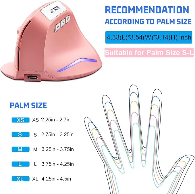 Wireless Vertical Ergonomic Optical Mouse, Pink Computer Mouse with 3 Adjustable DPI 1000/1600/ 2400, 5 Buttons for Laptop, Desktop, PC, MacBook