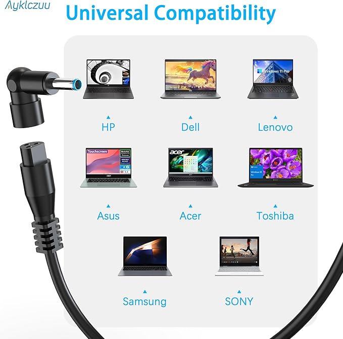 90W Universal Laptop Charger Adapter Replacement for HP Dell Acer Asus Lenovo Toshiba Samsung Sony Google MacBook Fujitsu Gateway Notebook Ultrabook Chromebook Power Supply Cord with 16 Tips