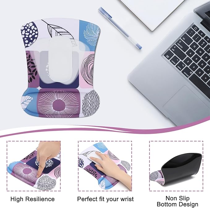 MEGREZ 4-in-1 Ergonomic Memory Foam Wrist Rest Set, Desk Pad, Mouse Pad with Wrist Rest, Keyboard Pad, Suitable for Office Workers, Programmers & Gamers–Relieve Typing & Gaming Fatigue, Color Grid
