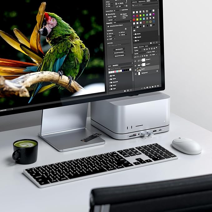 Satechi Mac mini Hub & Stand with SSD Enclosure for NVME/SATA M.2, Mac mini Dock with USB C 10Gbps, 3 USB A 5/10Gbps, 2.0 Audio Jack, for Mac Studio, Mac mini M2/M1 (Not Compatible with M4) - Silver