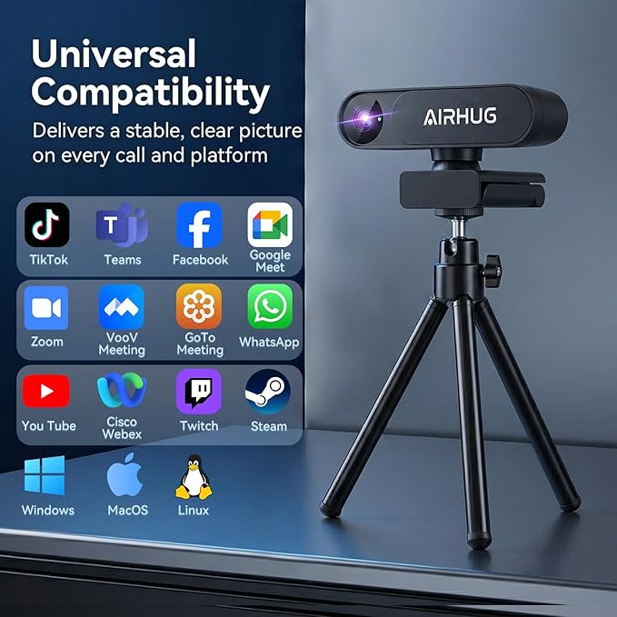AIRHUG 4K UHD USB Webcam No Mic with Privacy Cover for Secure Meetings - 16MP Sony Sensor, PDAF Fast Focus, 63° Gold FOV, Auto Light Balance, Streaming Camera Without Audio for PC/Laptop/Desktop