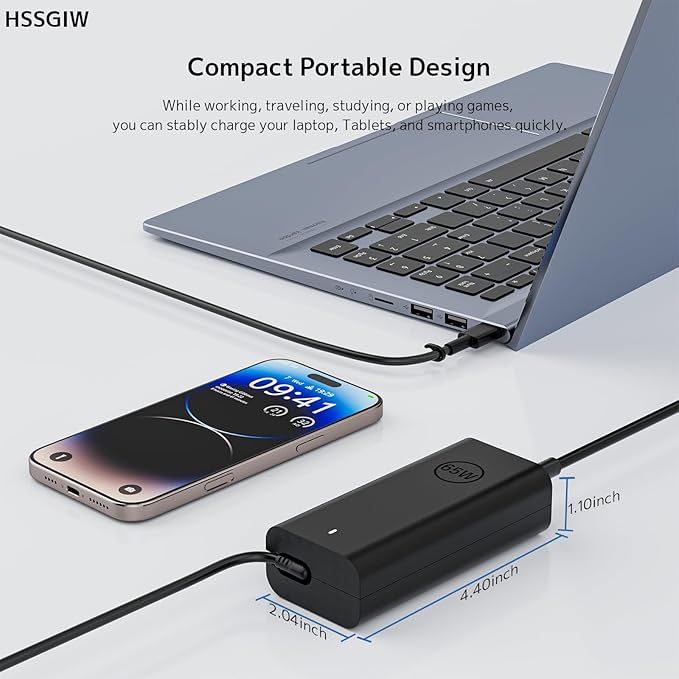 65W 45W USB Type C AC Adapter Fit for Dell XPS 12 13 7390 Chromebook 11 3000 Latitude 5000 7000 Series Laptop Charger, Inspiron 14 7425 7490 7415 7590 16 7620 7400 7300 XPS 2 in1 Power Supply Cord