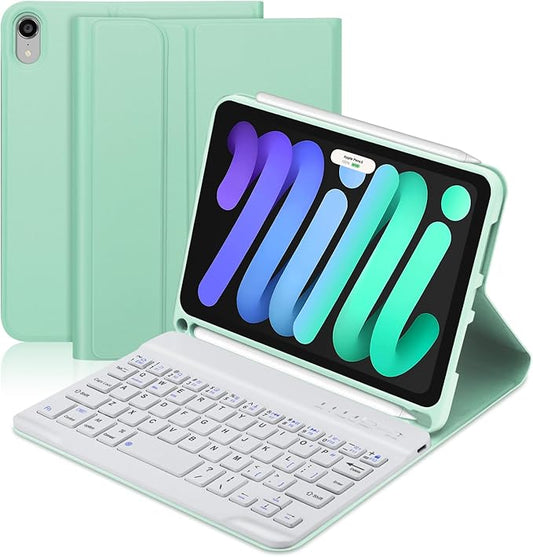 BORIYUAN iPad mini 6 Keyboard Case 2021, Detachable Wireless Bluetooth Keyboard Slim Folio Smart Cover with Build-in Pencil Holder for iPad mini 6th Generation 8.3 inch – Light Green