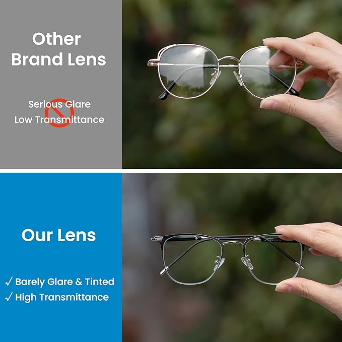 GUDVUE Blue Light Glasses, Computer/Gaming/TV/Phones Glasses for Women/men, Anti Glare/UV400/Eye Strain, Shiny Gunmetal