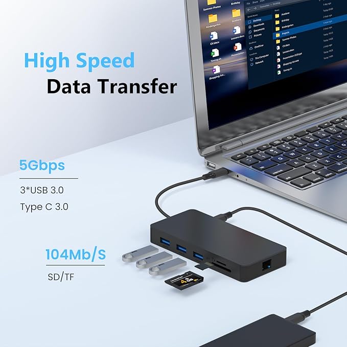 Laptop Docking Station Dual 4K HDTV Monitor, Fophmo USB C to 2 HDTV Splitter Extended Display, 1000Mbps LAN, USB A&C 3.0 Ports(10Gbps), SD/TF Card, 100W PD Charging, MacOS Only Mirrors Same Screen