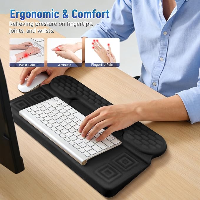 MOSISO Wrist Rest with Keyboard Stand, 3-in-1 Ergonomic Keyboard Riser Holder Lifter Tray with Wrist Pad&Pen Slot, Non-Slip Base Pain Relief&Easy Typing Pad with Memory Foam for Home Office, Black