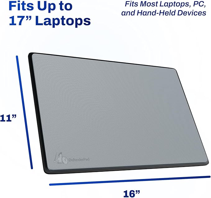 DefenderShield Laptop Pad for EMF Protection – DefenderPad EMF Blocker Pad That Protects from Heat, Battery & Wireless RF Emissions – Durable, Non-Slip Design for Laptops Up to 17” (Gray)