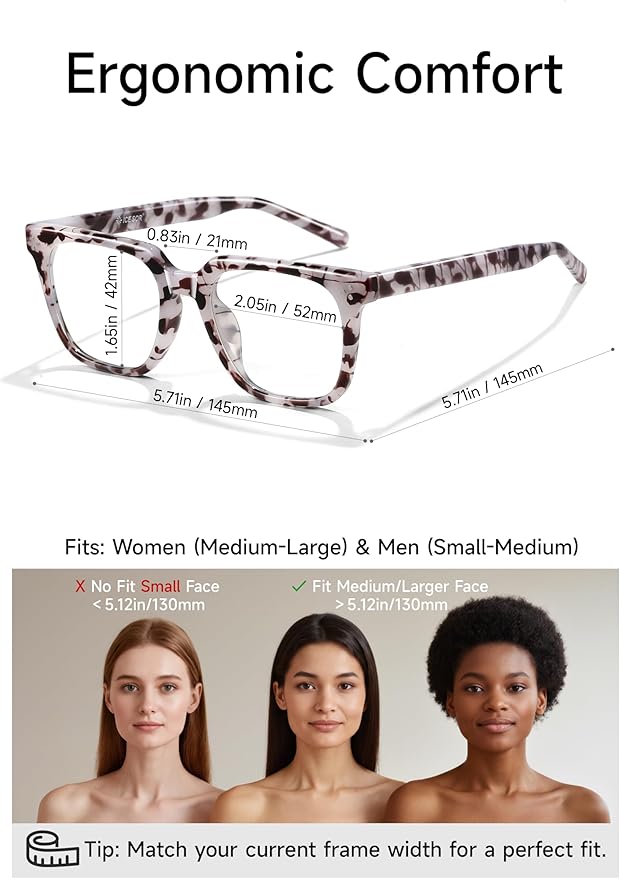 Oversized Square Blue Light Glasses for Woman Men fashion Reduce Eyestrain Protection for TV/Computer/Gaming