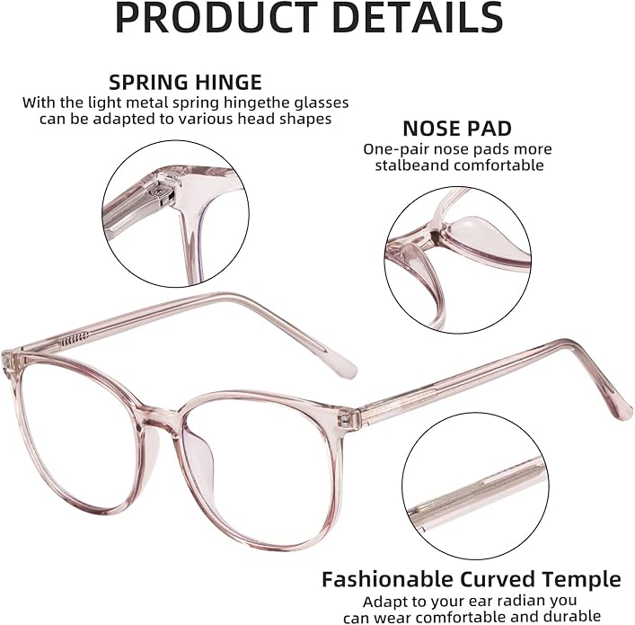 FONHCOO Blue Light Blocking Glasses Fashion Round TR90 Frame Transparent Eyewear Anti UV Computer Glasses for Women Men