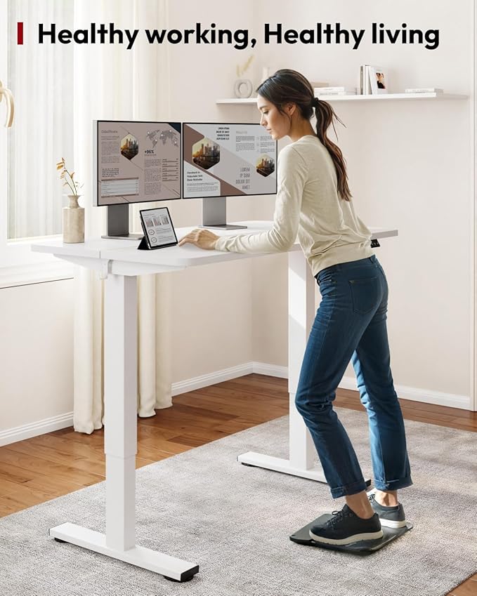 SANODESK Height Adjustable Electric Standing Desk 63x24 Inches, Sit Stand Desk with Splice Board for Home Office, Ergonomic Computer Workstation, Study & Gaming, White Frame/White Top