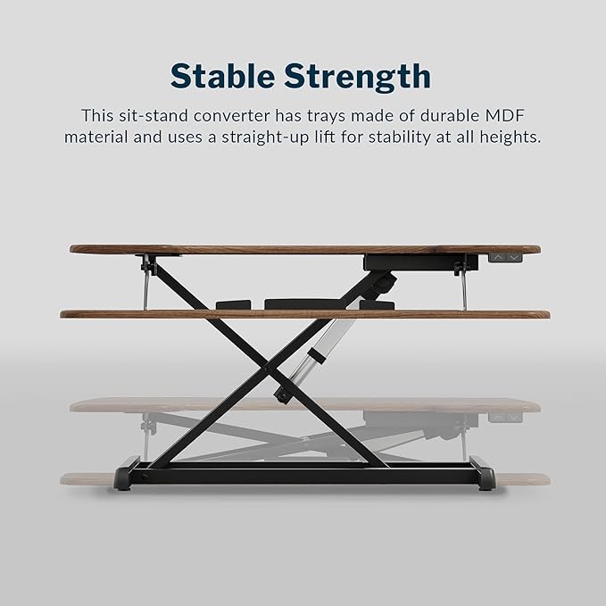 Vari VariDesk Pro Plus 36 - Electric Standing Desk Converter -11 Height Settings + Spring-Loader Lift, 2 Tier Design with Keyboard Tray or Laptop Stand – Fully Assembled (Walnut)