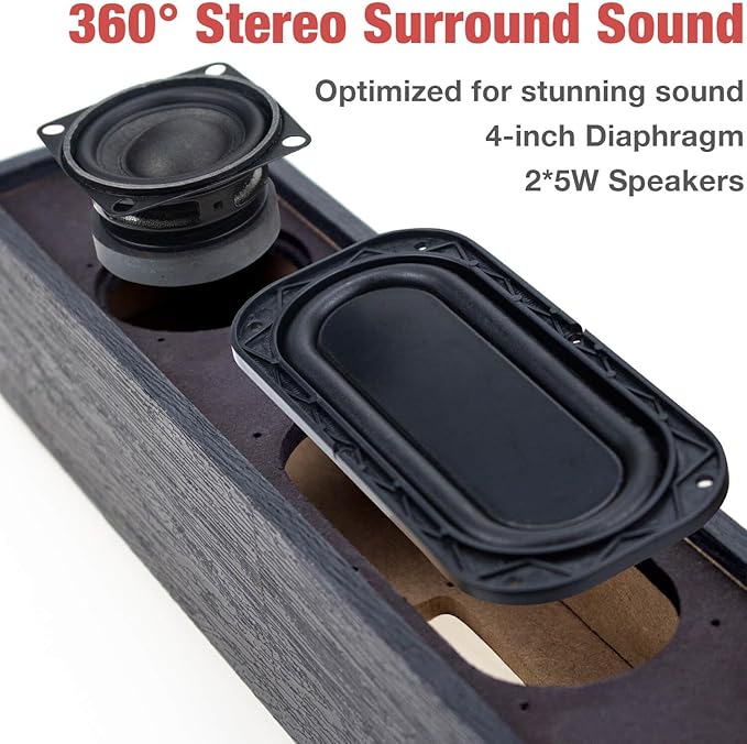 MICA Computer Speakers, Vintage Wired Computer Sound Bar, Retro Wooden Mini Soundbar, 3.5mm Aux Connection, USB Powered PC Speakers for Desktop Monitor, Laptop, Tablets (Black)
