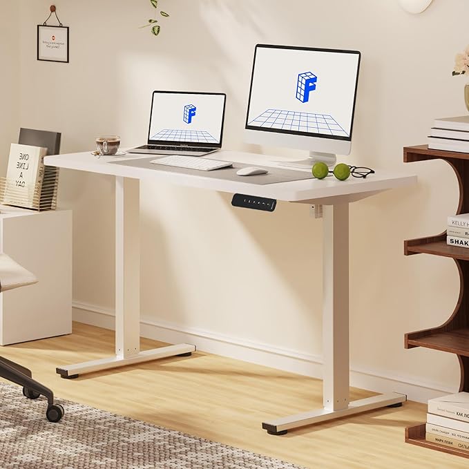 FLEXISPOT Standing Desk, 40" x 24" One-Piece Desktop, Height Adjustable Computer Desk for Home Office, White Frame & White Top (One Package)