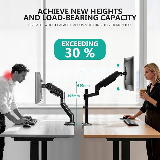 WALI Single Monitor Arm 13-32 Inch, Single Monitor Mount, Vesa Desk Mount up to 19.8lbs Gas Spring Arm with Clamp, VESA 75x75mm or 100x100mm Compatibility(GSDM001), Black