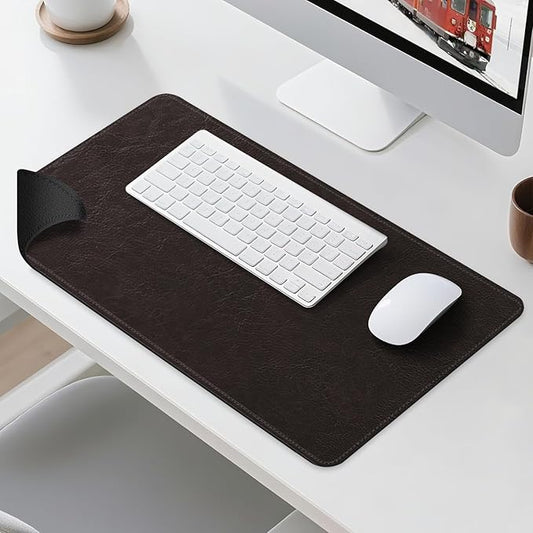 Imitation Crazy Horse Leather Desk Mat - Waterproof Desk Pad - Ideal for Large Mouse Pad and Desk Mats on Top of Desks (deep Coffe+Black, 25"*13")