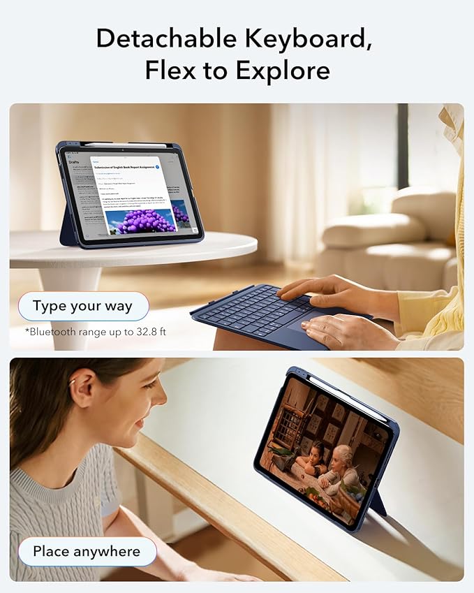 ESR for iPad (A16) 11th/10th Gen Flex Keyboard Case, Ultra-Light Magnetic Detachable Keyboard for iPad 10.9" with Writing/Viewing Modes, Larger Precision Trackpad, Blue