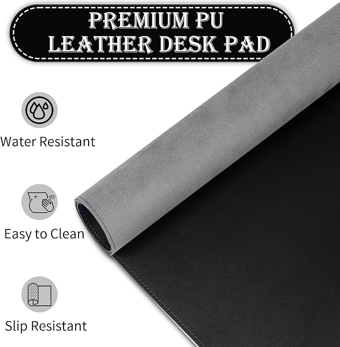 47.2" x 23.6" Large Desk Pad Mat - Non-Slip PU Leather Desk Mat, Large Mouse Pad, Computer Mat for Keyboard Mouse, Waterproof Desk Writing Mat, Desk Blotter Mat for Work (Black)