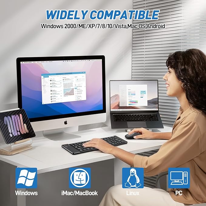 Mini Rechargeable Foldable Bluetooth Keyboard and Mouse Combo, Portable (Sync Up to 3 Devices), Ultra-Slim Travel Folding Keyboard for iPhone iPad Mac Android Windows iOS（Black）