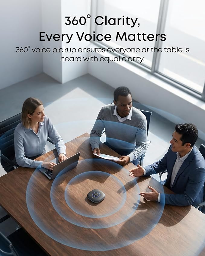 Anker PowerConf Speakerphone, Zoom Certified Conference Speaker with 6 Mics, 360° Enhanced Voice Pickup, 24H Call Time, Bluetooth 5.3, USB C, Compatible with Leading Platforms for Personal Workspaces