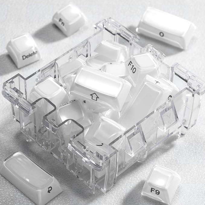 XVX White Keycaps, Crystal Jelly Keyboard Key caps OEM Profile Side Printed Keycap Set Compatible with 61/68/84/87/98/100 ANSI Layout MX Switches Mechanical Keyboard