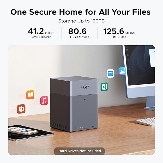 UGREEN NAS DH4300 Plus 4-Bay Desktop NAS,Network Attached Storage (Diskless) Bundle with HDMI Cable Right Angle 4K 90 Degree HDMI Cord 6.6 FT