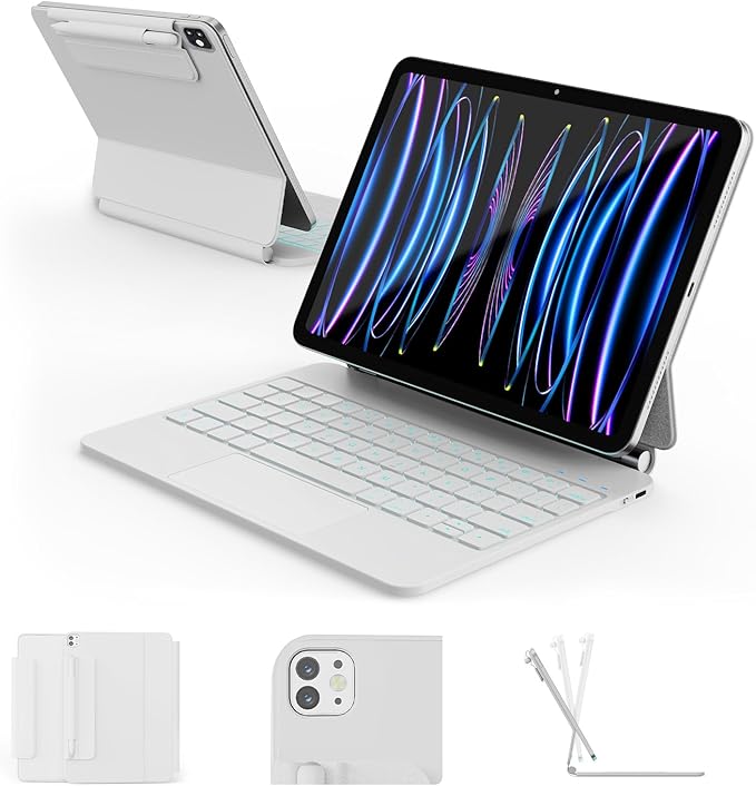for iPad Air 11 inch Case with Keyboard (M4/M3/M2, 2026/2025/2024), iPad Pro 11 (4th/3rd/2nd/1st Gen) & Air 5/4th Magic Keyboard Case, 11 Colors Backlit, Multi-Touch Trackpad, White