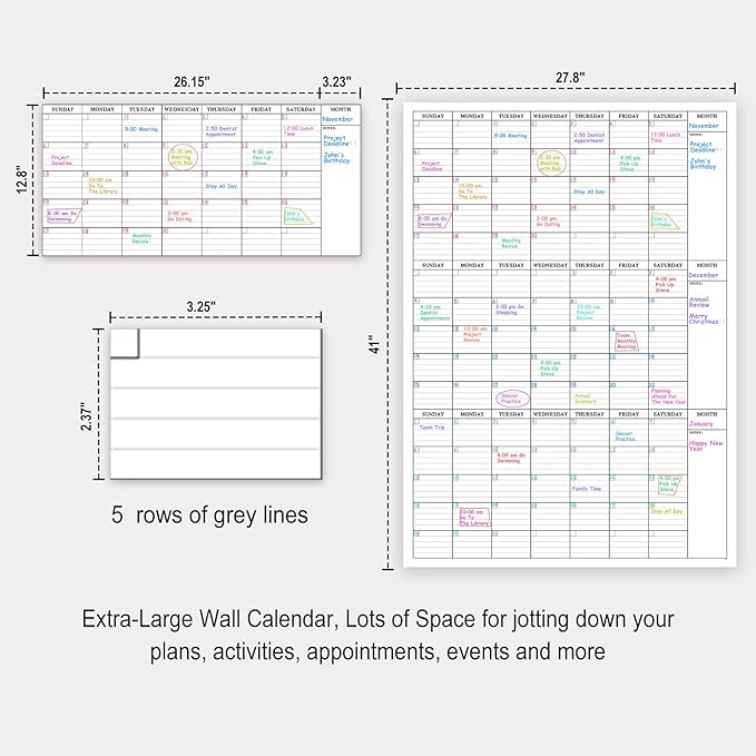 Large Dry Erase Calendar for Wall - 3 Month Vertical Wall Calendar, Reusable Quarterly Calendar Planner Undated, 27.8" x 41" Laminated Whiteboard
